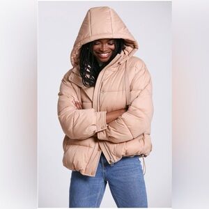 NWT Avec Les Filles Oversized Hooded Puffer Jacket XS Dune Pink
